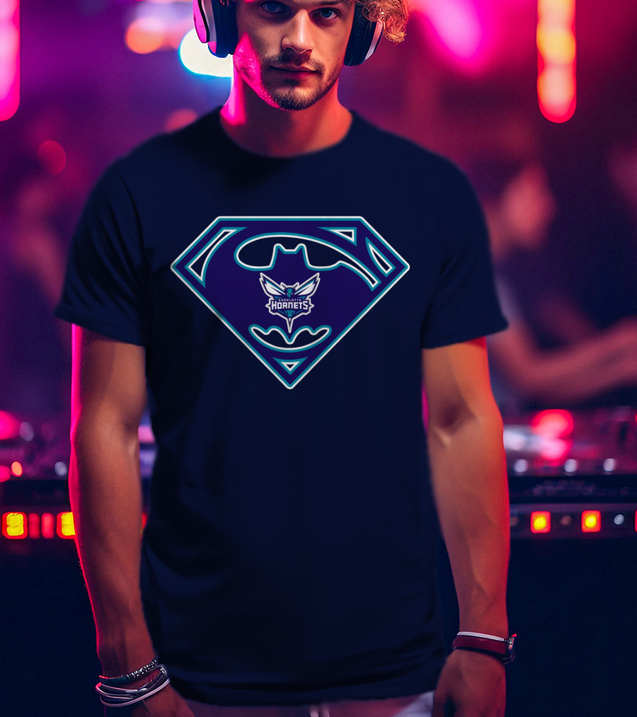 Charlotte Hornets Superman Batman Logo Fusion T-Shirt