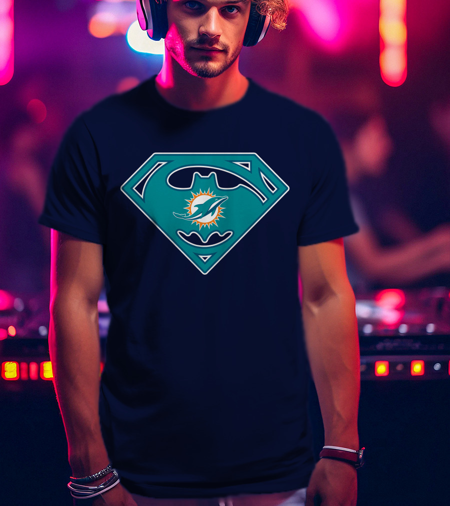 Miami Dolphins Superman Batman Logo Mashup T-Shirt