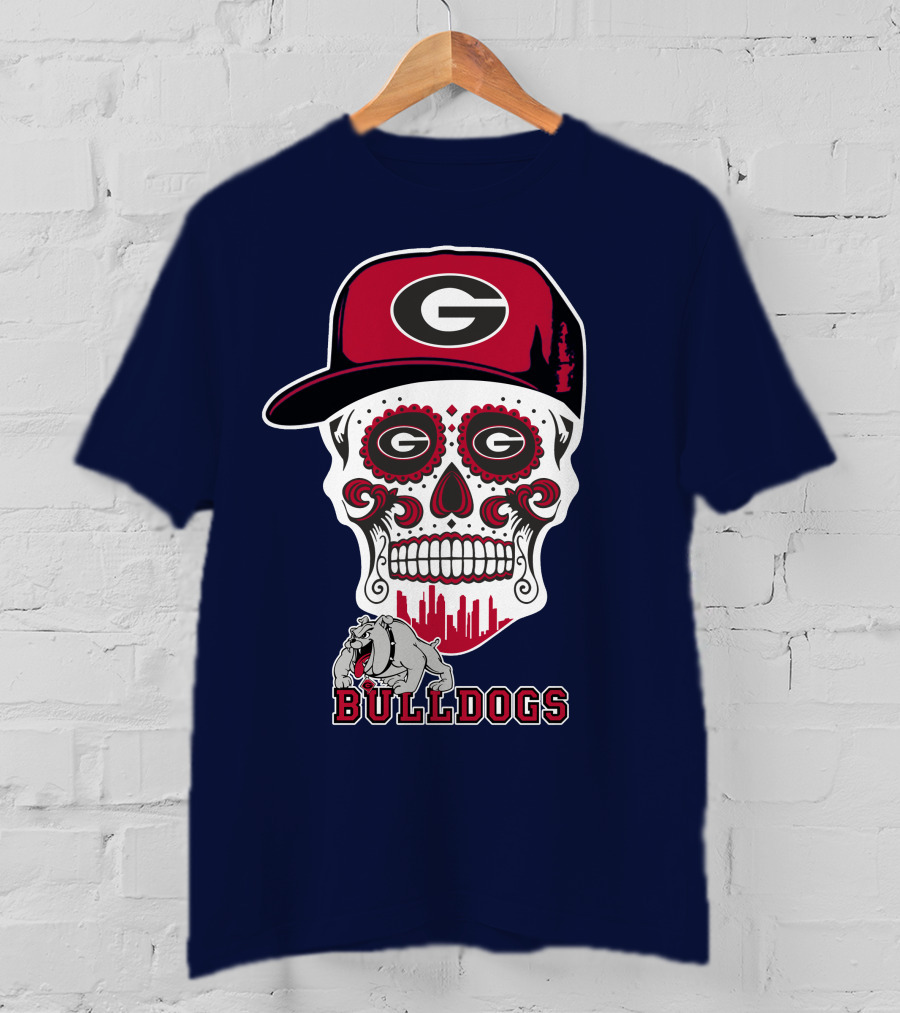 Georgia Bulldogs Skull Hat Design Funny T-Shirt