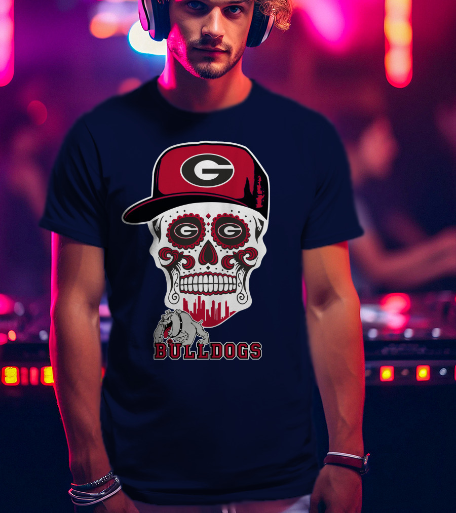 Georgia Bulldogs Skull Hat Design Funny T-Shirt