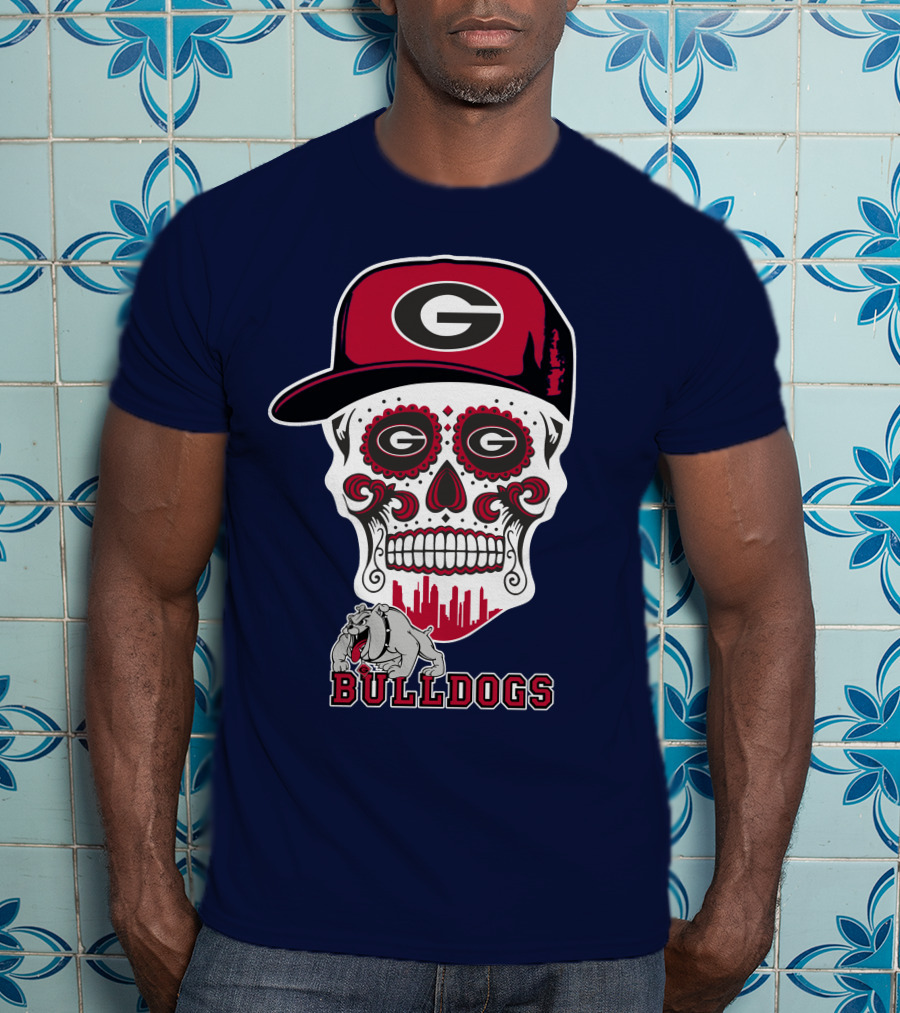 Georgia Bulldogs Skull Hat Design Funny T-Shirt