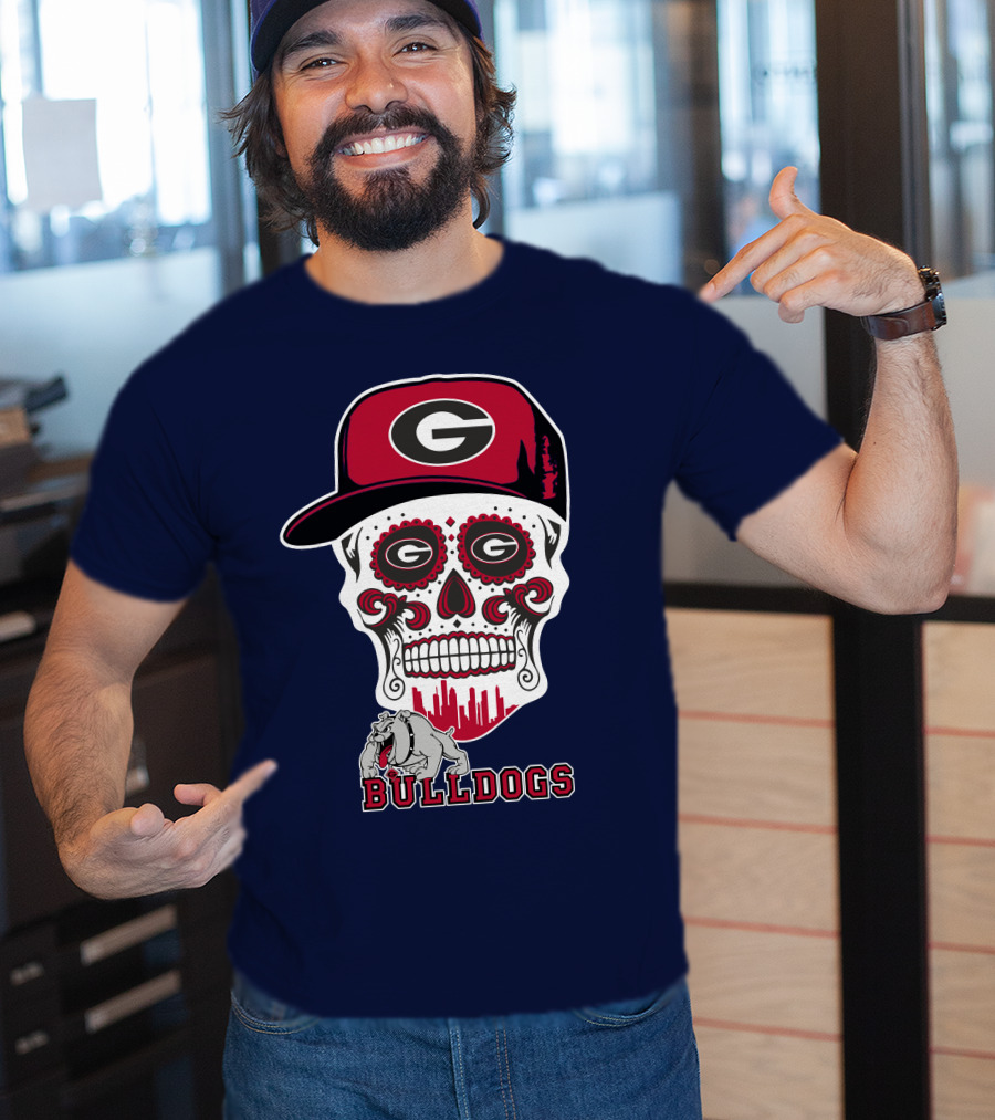 Georgia Bulldogs Skull Hat Design Funny T-Shirt