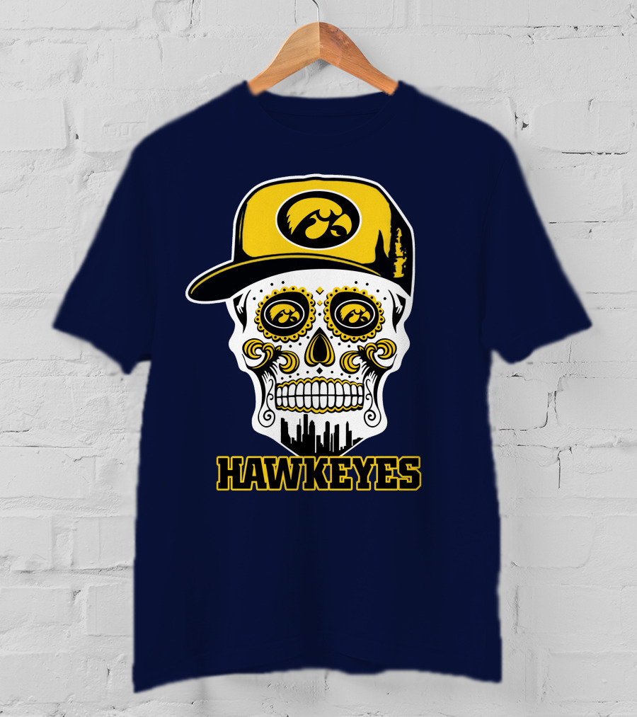 Iowa Hawkeyes Skull Cap Yellow Eyes T-Shirt