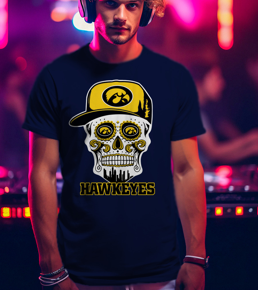 Iowa Hawkeyes Skull Cap Yellow Eyes T-Shirt