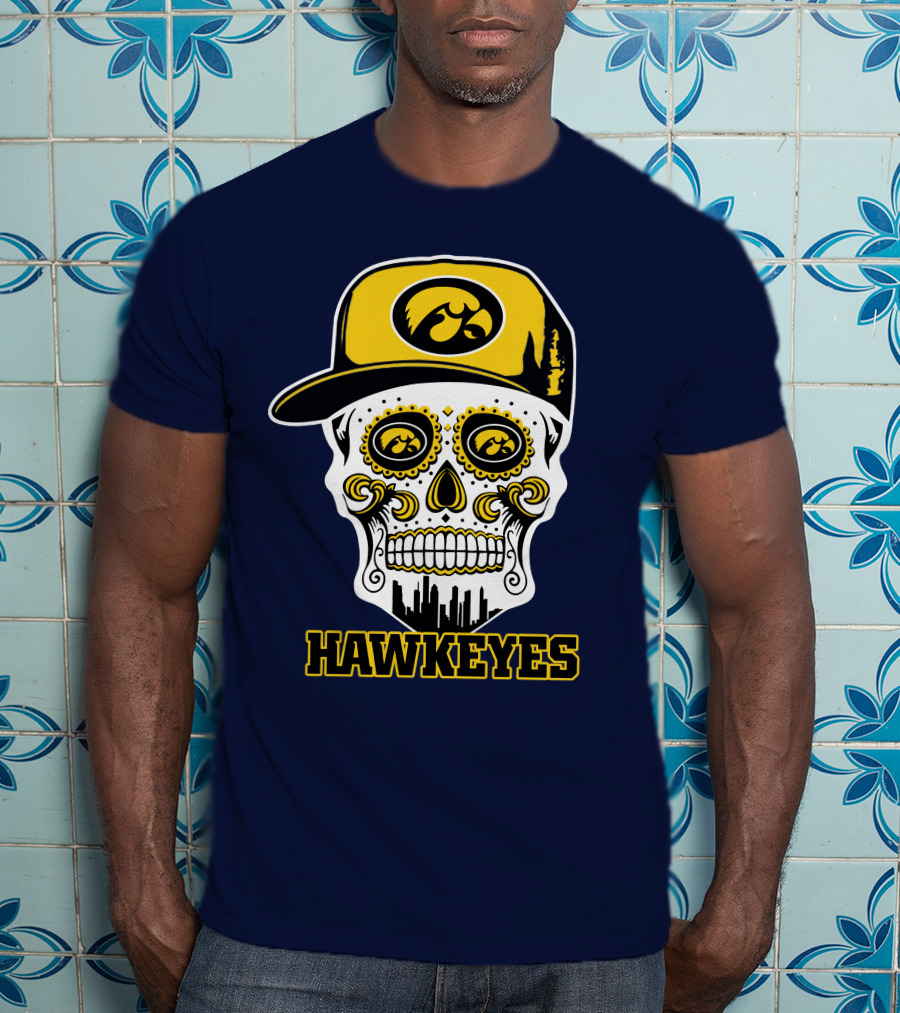 Iowa Hawkeyes Skull Cap Yellow Eyes T-Shirt