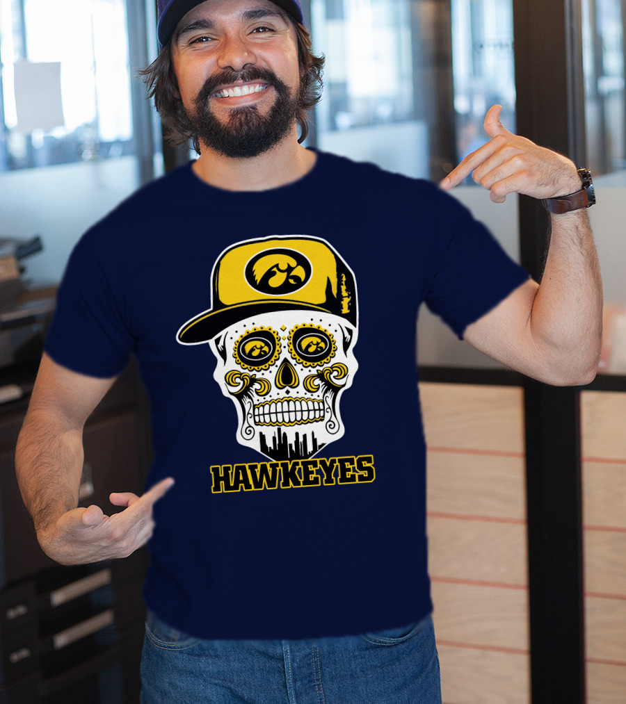 Iowa Hawkeyes Skull Cap Yellow Eyes T-Shirt