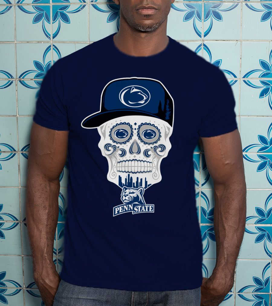 Penn State Nittany Lions Skull With Hat And City Silhouette T-Shirt