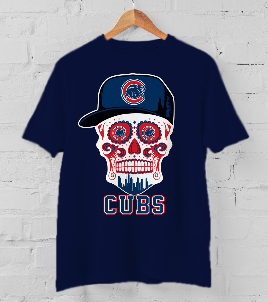 Chicago Cubs Skull With Cap Cityscape Fun T-Shirt