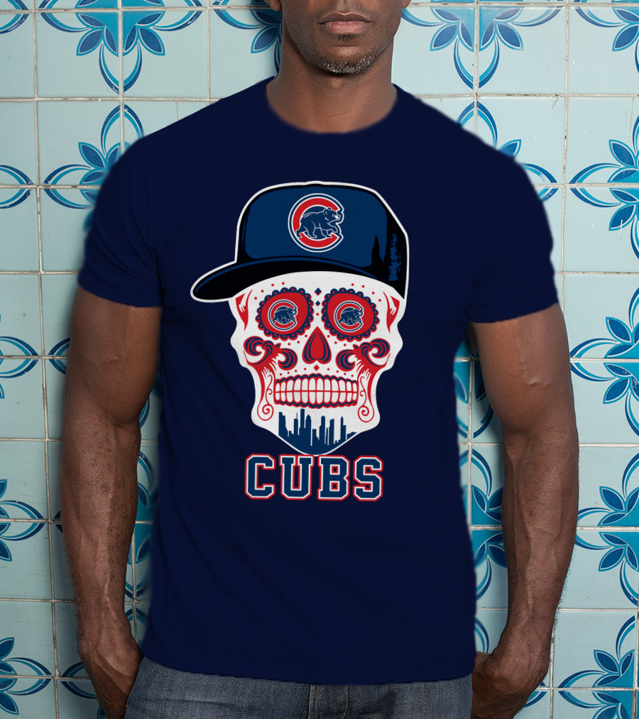 Chicago Cubs Skull With Cap Cityscape Fun T-Shirt