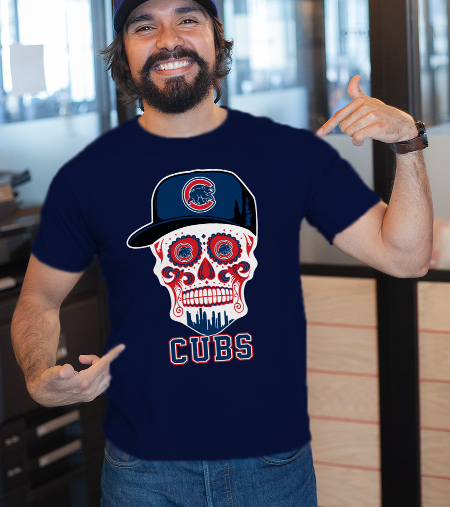 Chicago Cubs Skull With Cap Cityscape Fun T-Shirt
