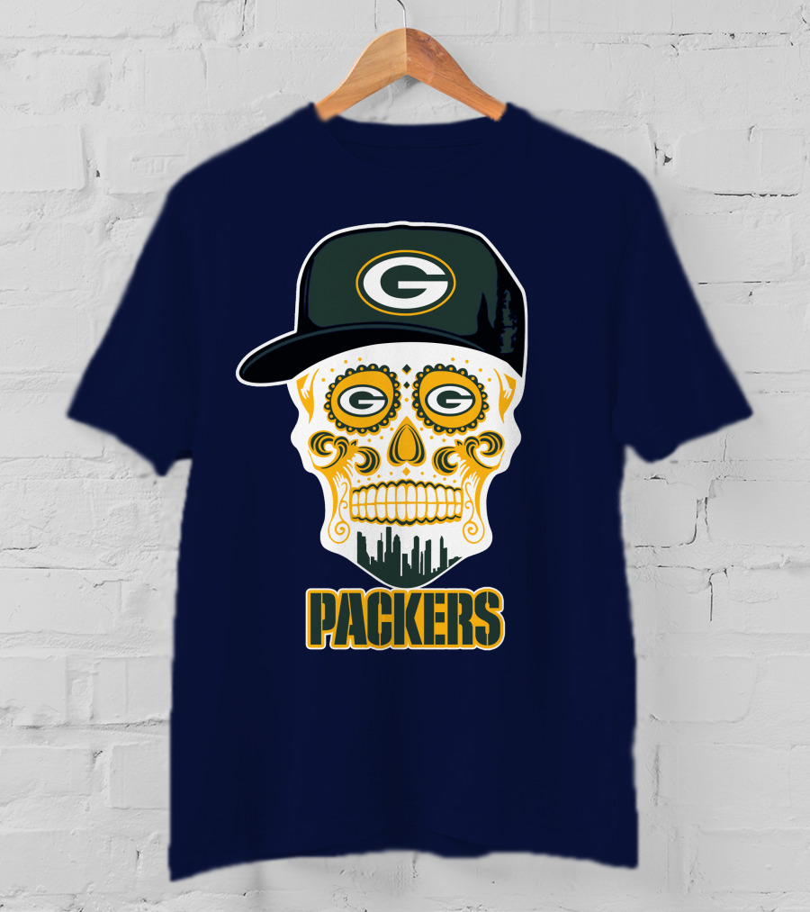 Green Bay Packers Skull Cityscape Hat T-Shirt