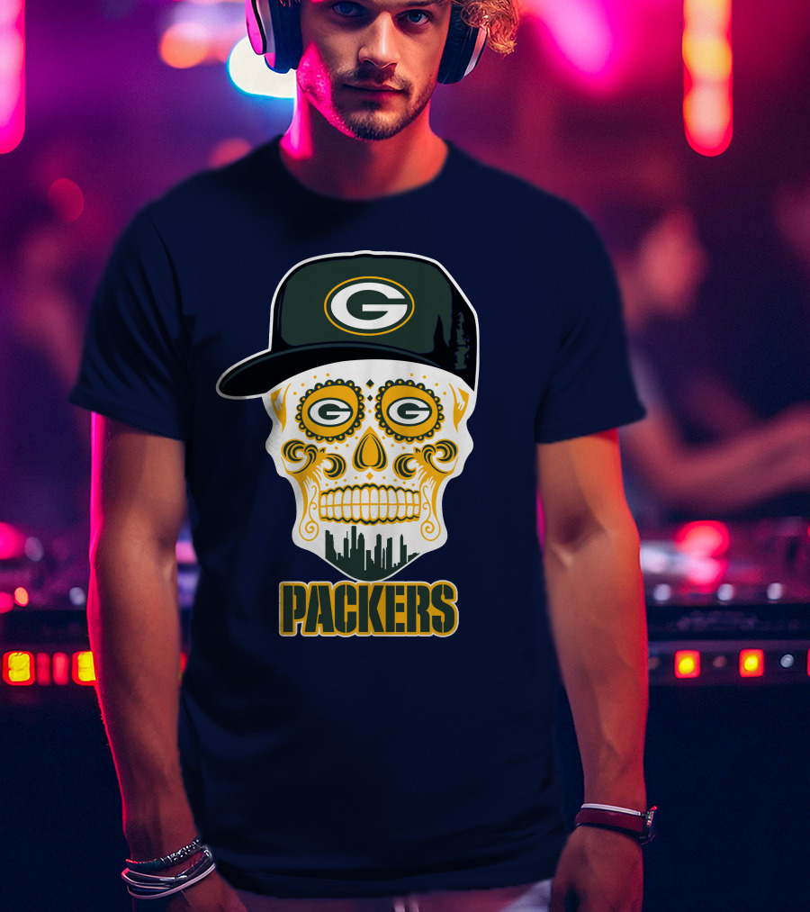 Green Bay Packers Skull Cityscape Hat T-Shirt