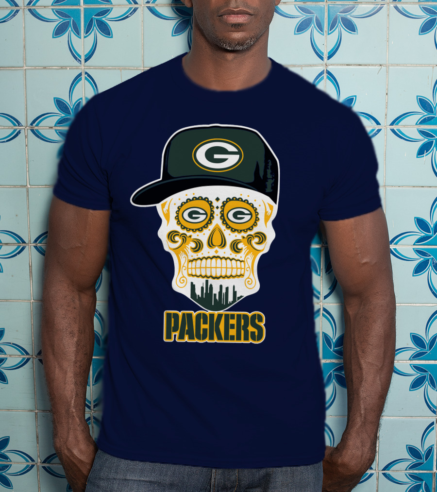 Green Bay Packers Skull Cityscape Hat T-Shirt