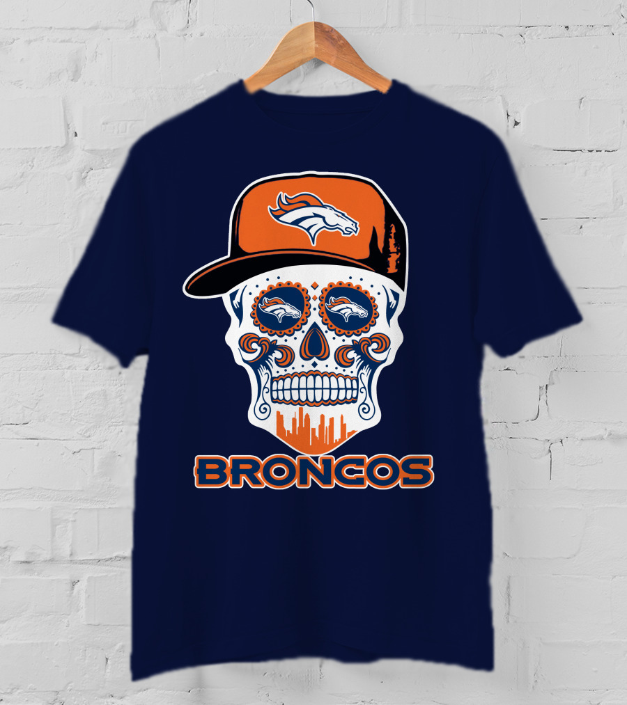 Denver Broncos Skull Funny Sugar Skull Face Cap T-Shirt