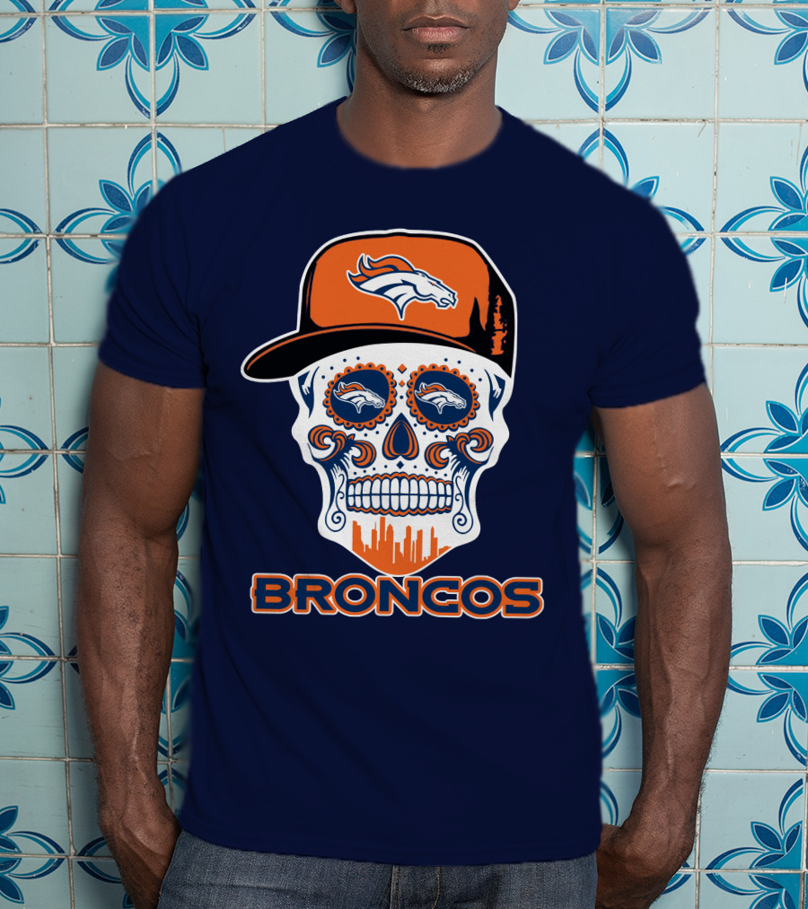 Denver Broncos Skull Funny Sugar Skull Face Cap T-Shirt
