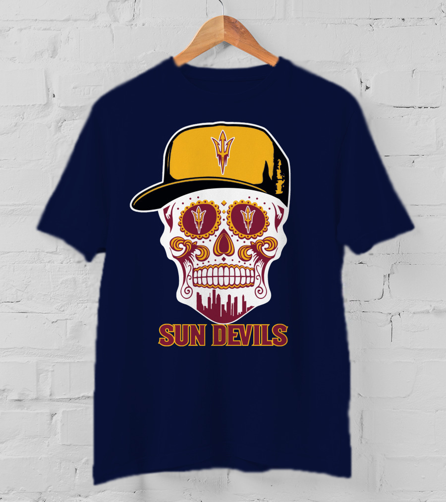 Sun Devils Sugar Skull With Arizona State Emblem Baseball Cap T-Shirt