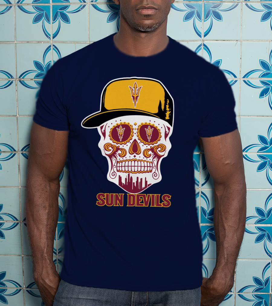 Sun Devils Sugar Skull With Arizona State Emblem Baseball Cap T-Shirt