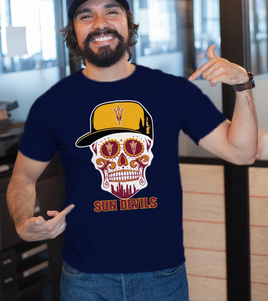 Sun Devils Sugar Skull With Arizona State Emblem Baseball Cap T-Shirt