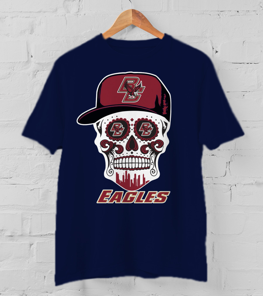 Bc Eagles Skull Emblem With Cap T-Shirt
