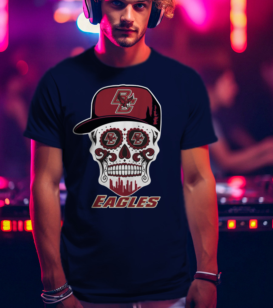 Bc Eagles Skull Emblem With Cap T-Shirt
