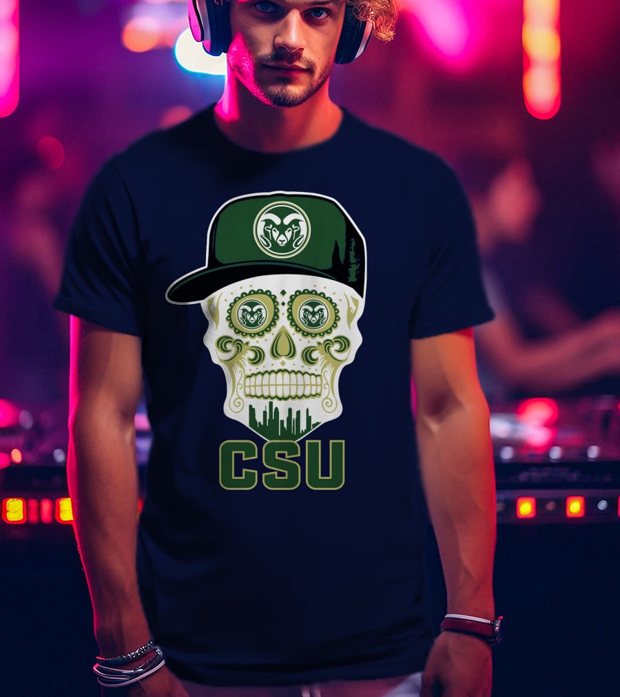 Csu Rams Sugar Skull With Cap T-Shirt