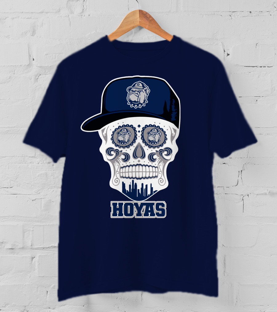 Georgetown Hoyas Skull With Bulldog Hat And Skyline T-Shirt