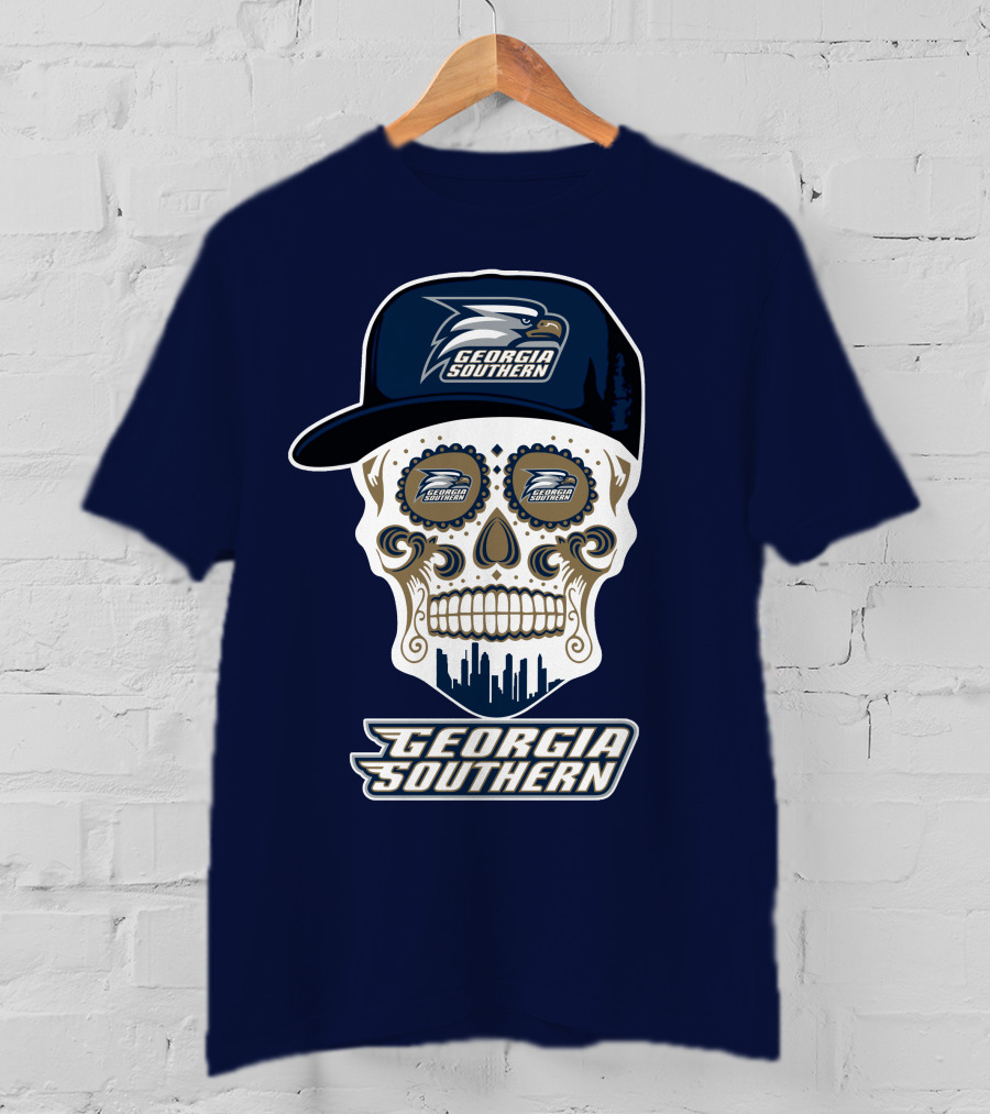 Georgia Southern Eagles Skull With Cap And Logo Elements T-Shirt