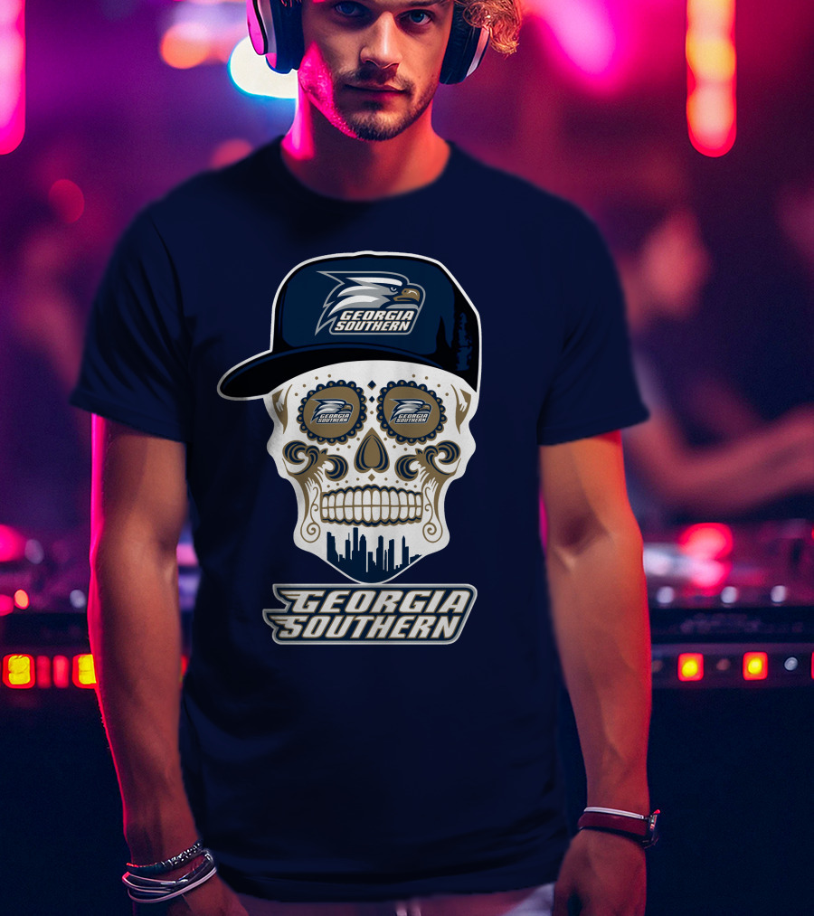 Georgia Southern Eagles Skull With Cap And Logo Elements T-Shirt