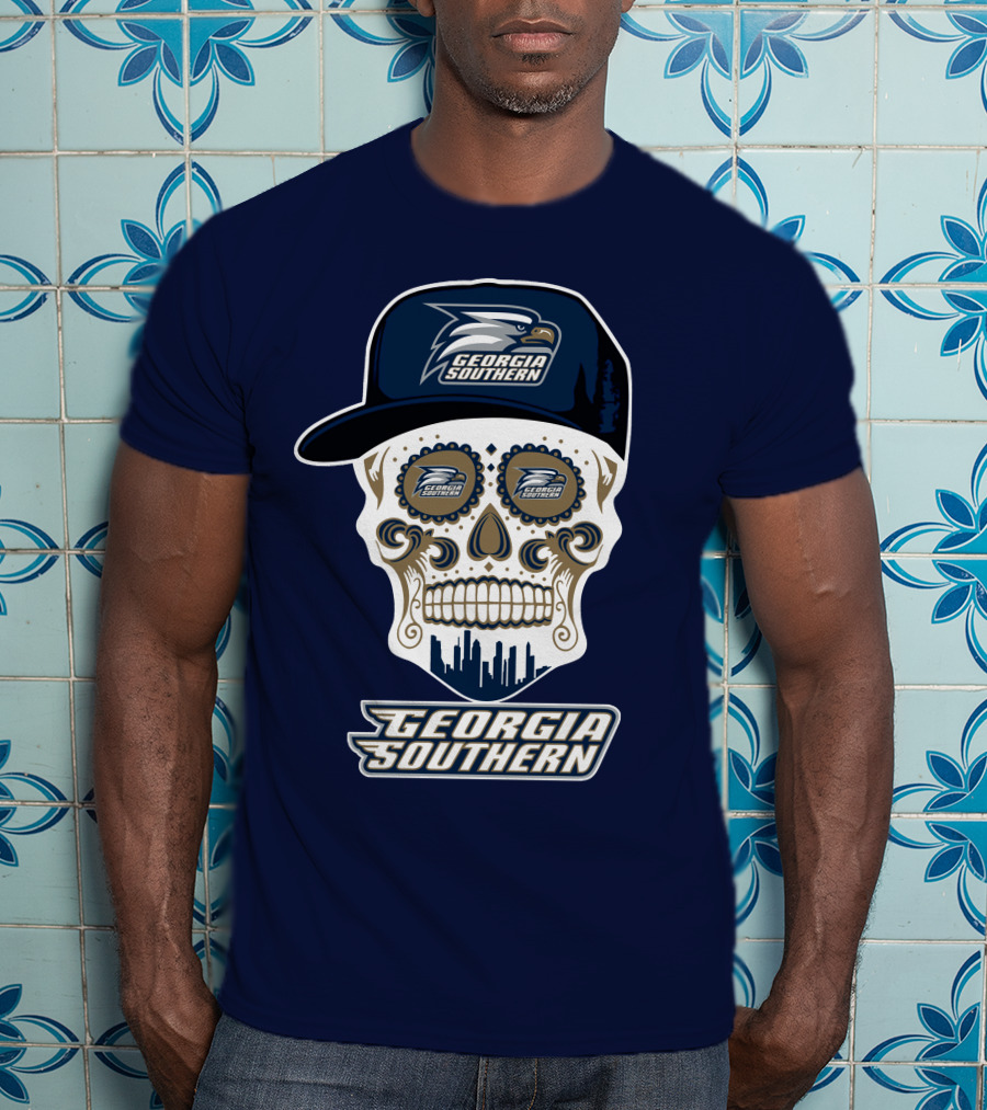 Georgia Southern Eagles Skull With Cap And Logo Elements T-Shirt
