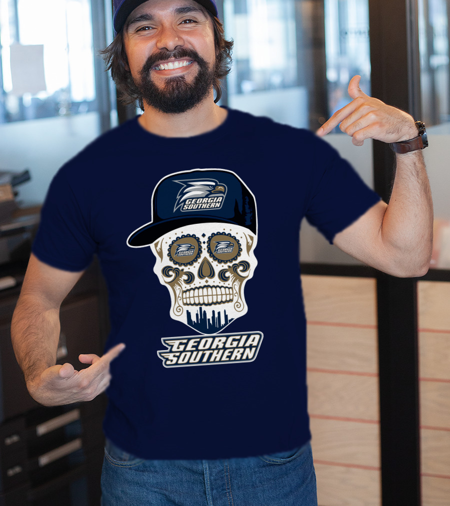 Georgia Southern Eagles Skull With Cap And Logo Elements T-Shirt