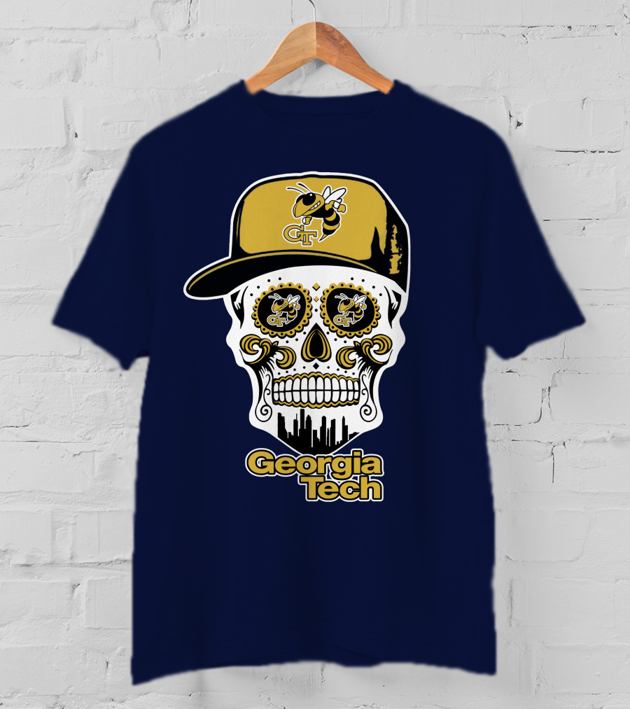Georgia Tech Yellow Jackets Skull With Cap T-Shirt