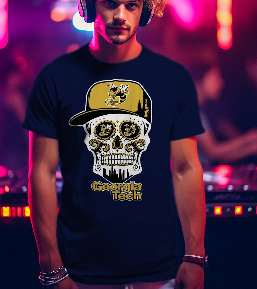 Georgia Tech Yellow Jackets Skull With Cap T-Shirt