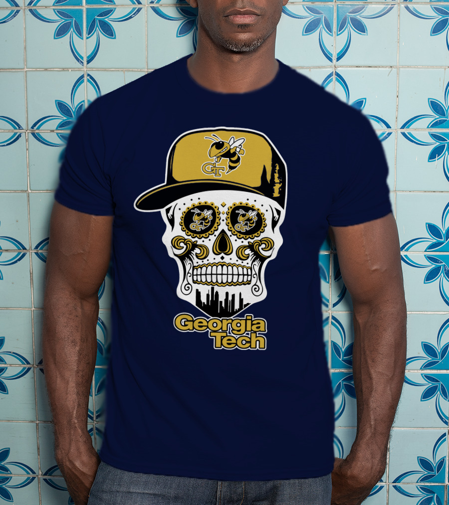 Georgia Tech Yellow Jackets Skull With Cap T-Shirt