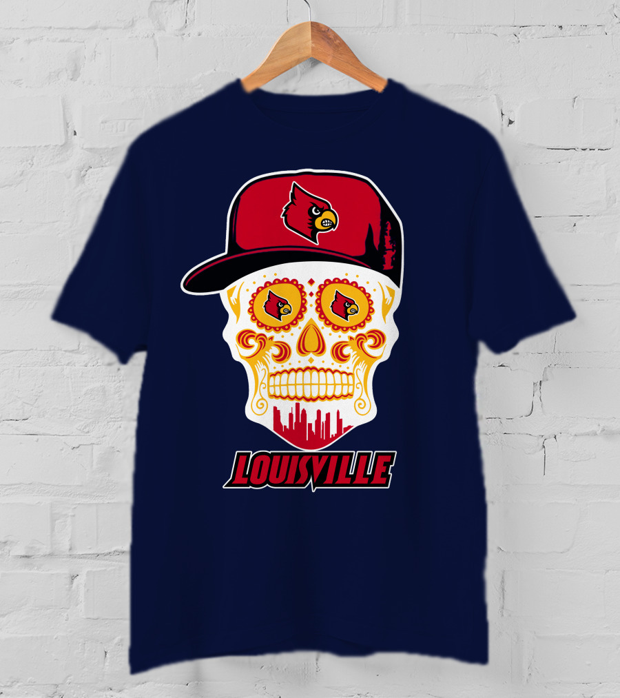 Louisville Cardinals Sugar Skull Cap T-Shirt