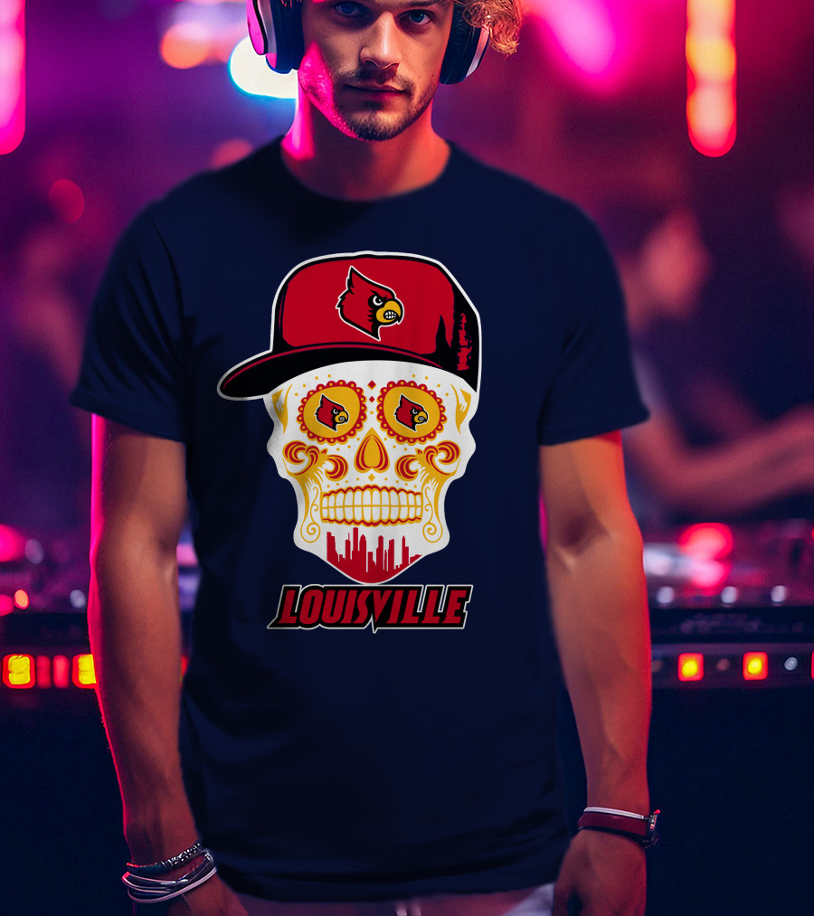 Louisville Cardinals Sugar Skull Cap T-Shirt
