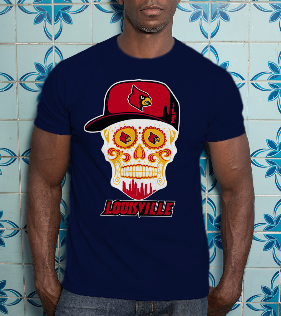 Louisville Cardinals Sugar Skull Cap T-Shirt