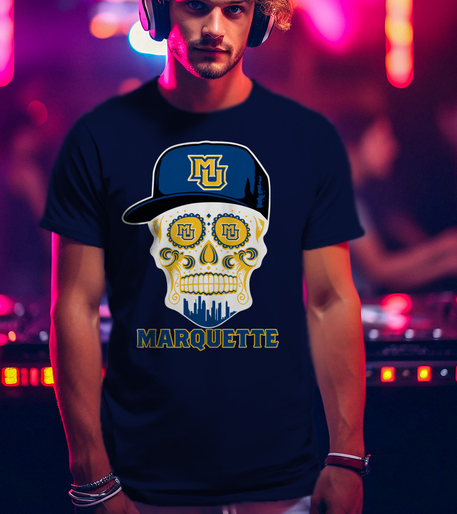 Marquette Golden Eagles Sugar Skull Mu Cap T-Shirt