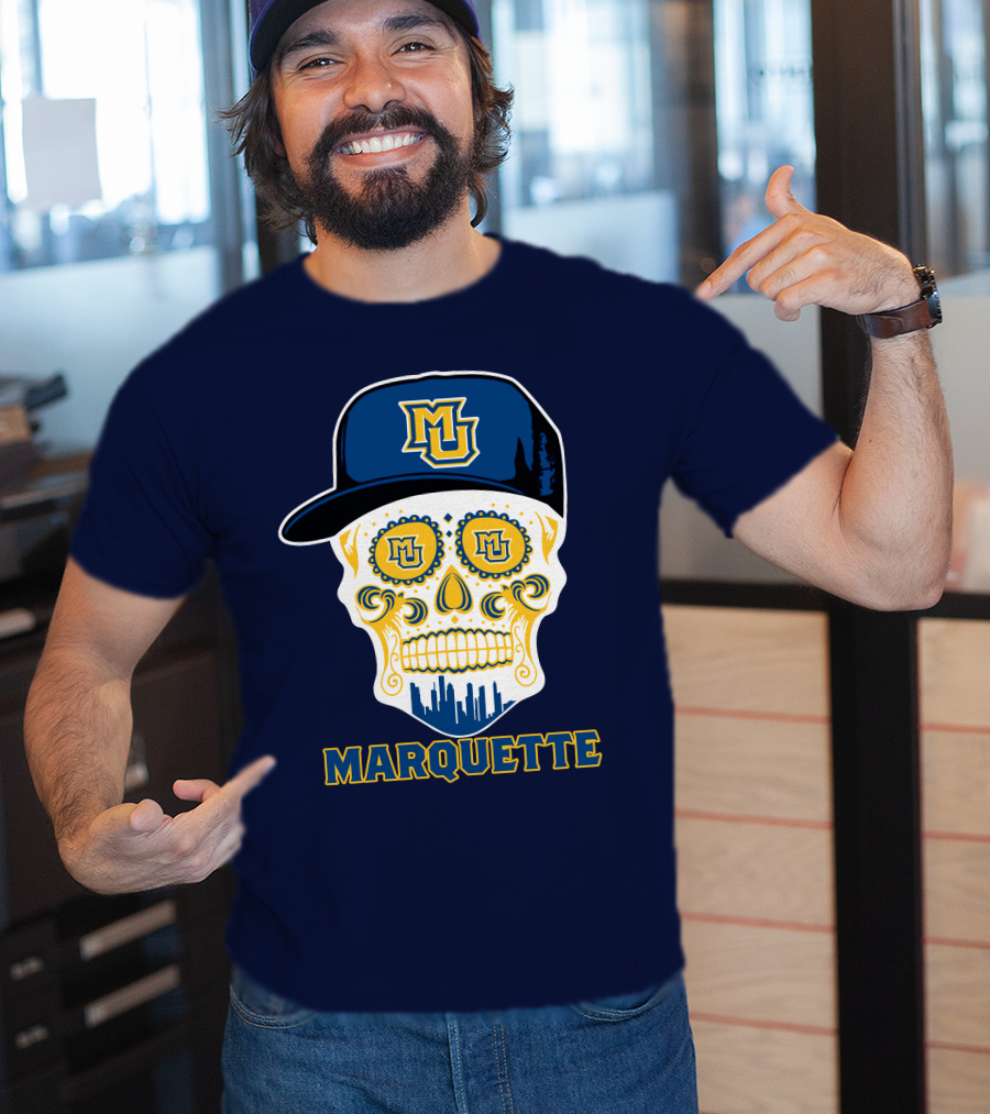 Marquette Golden Eagles Sugar Skull Mu Cap T-Shirt