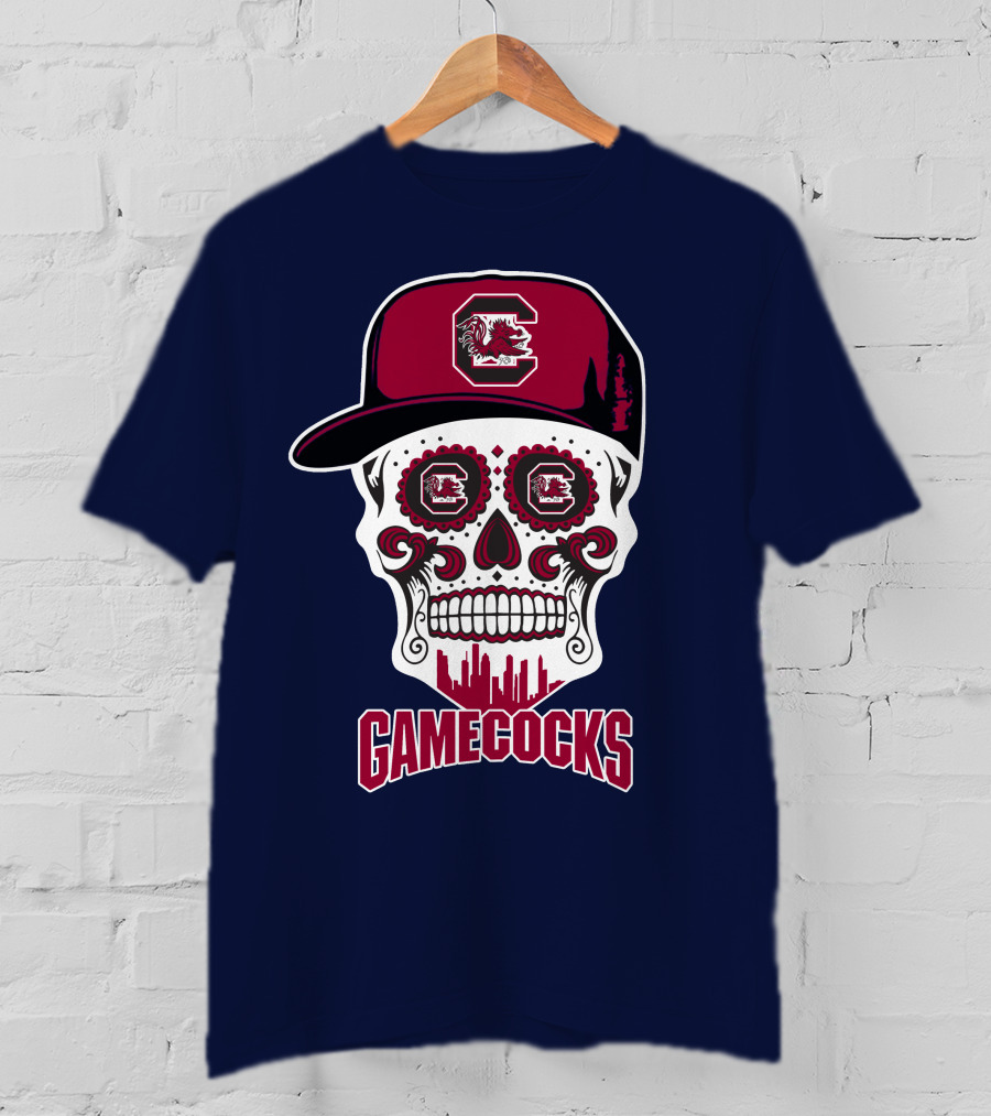 South Carolina Gamecocks Skull Design With Hat And Icons T-Shirt