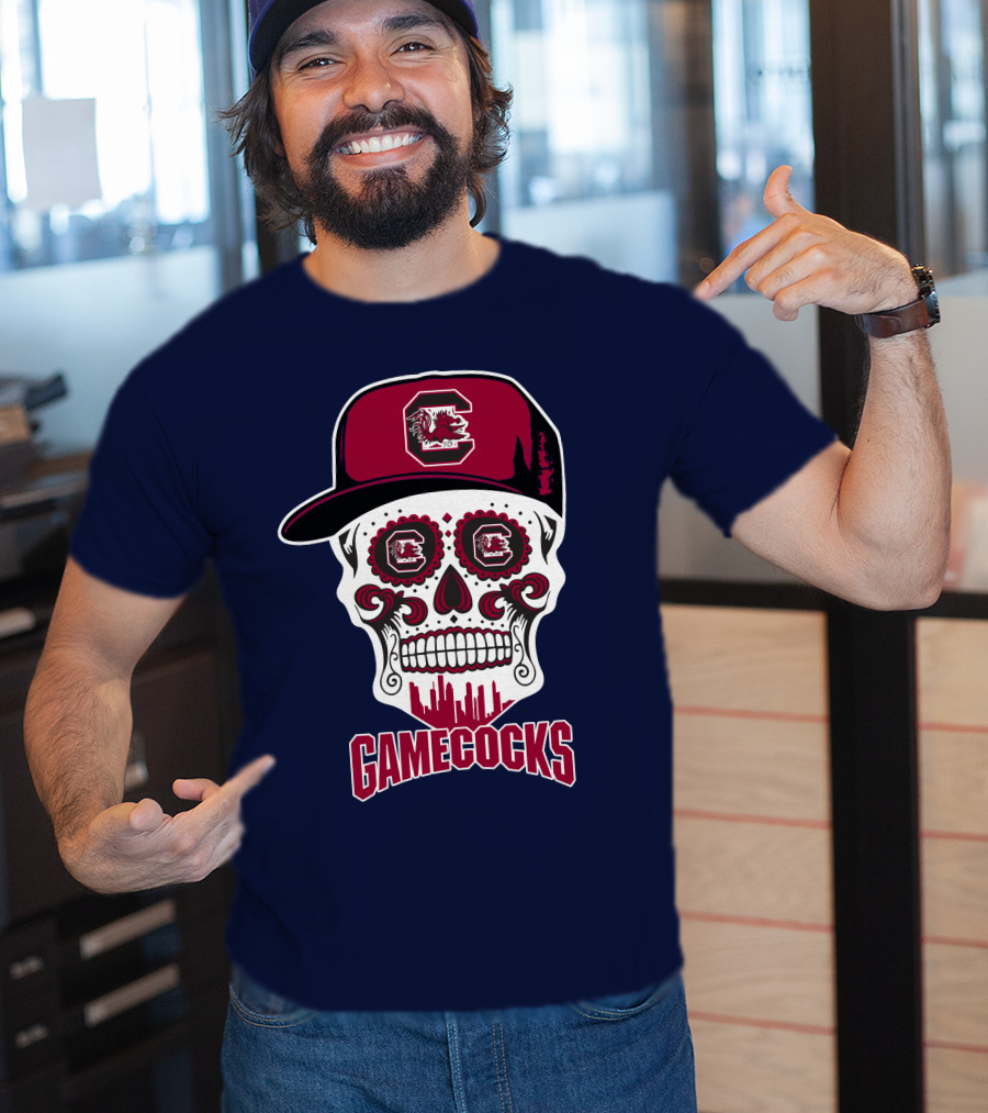 South Carolina Gamecocks Skull Design With Hat And Icons T-Shirt