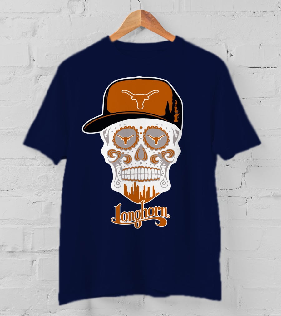Longhorns Skull With Texas Longhorns Cap And Austin Skyline T-Shirt