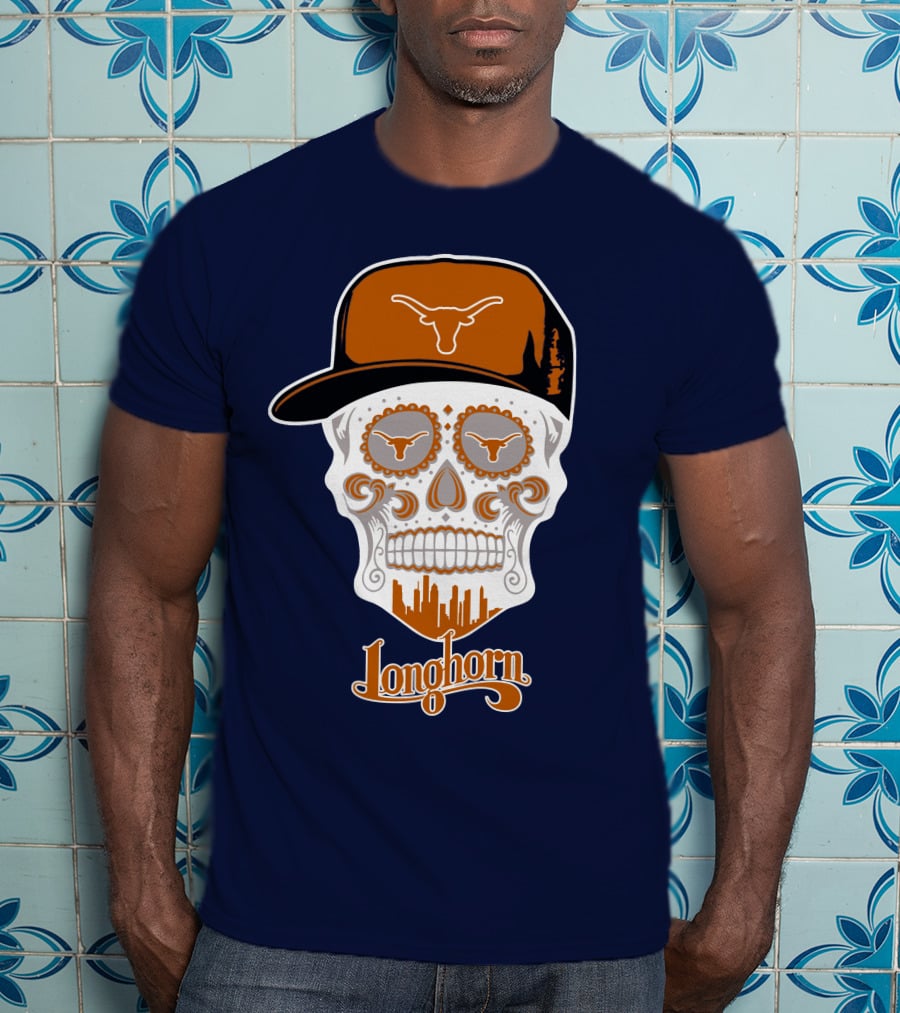Longhorns Skull With Texas Longhorns Cap And Austin Skyline T-Shirt