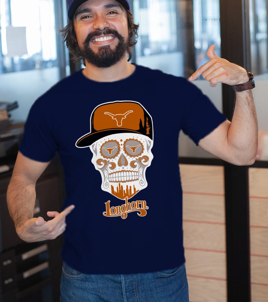 Longhorns Skull With Texas Longhorns Cap And Austin Skyline T-Shirt