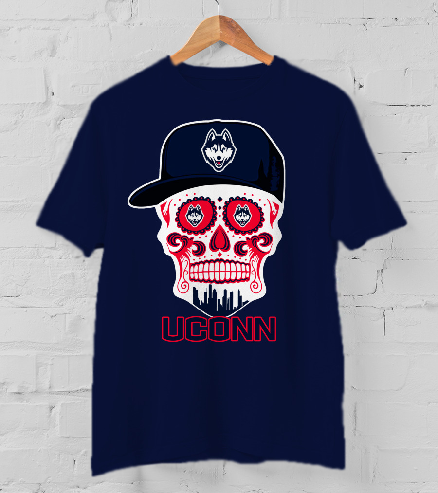 Uconn Huskies Sugar Skull With Hat T-Shirt