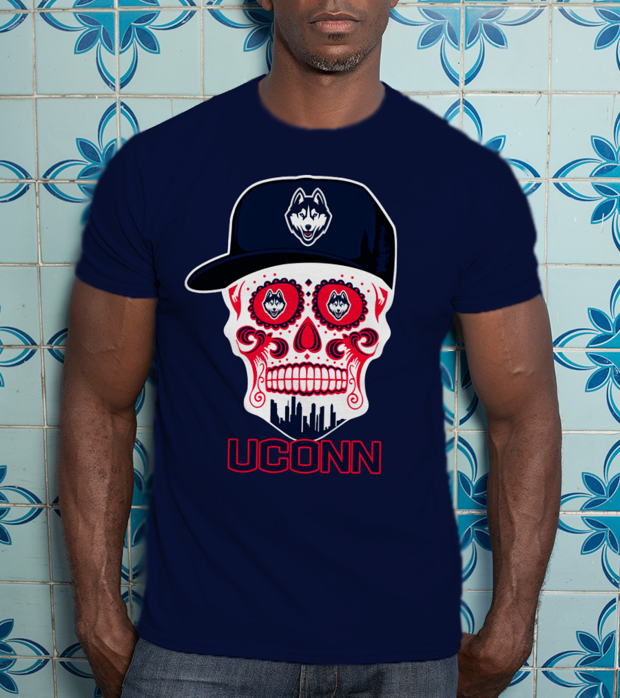Uconn Huskies Sugar Skull With Hat T-Shirt
