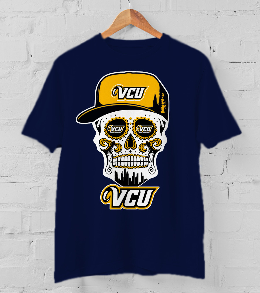 Vcu Rams Dia De Los Muertos Skull With Iconic Cap And Skyline T-Shirt