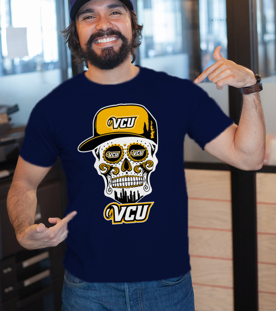 Vcu Rams Dia De Los Muertos Skull With Iconic Cap And Skyline T-Shirt