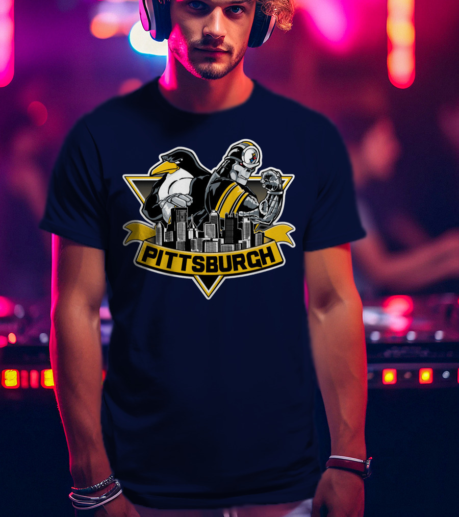 Pittsburgh Steelers Penguins Fusion Skyline T-Shirt