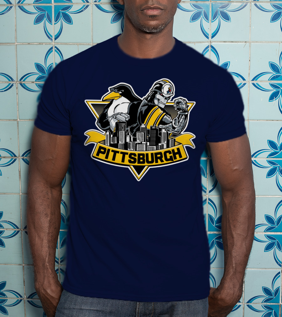 Pittsburgh Steelers Penguins Fusion Skyline T-Shirt