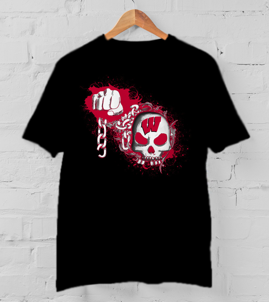 W Skull And Fist With Chain Red And White T-Shirt